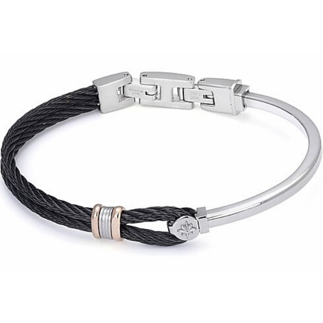 Mens Black PVD Cable and Rigid Steel Bracelet