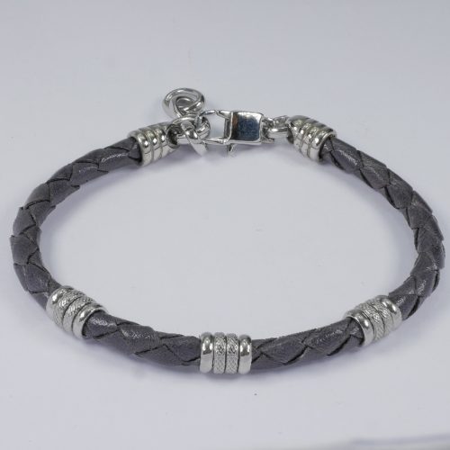 H2on Italy Grey Leather and Steel Bracelet