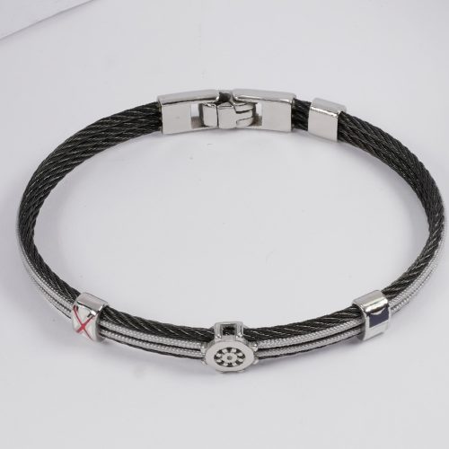 Salvatore Bersani Mens Black Steel & Marine Cord Bracelet