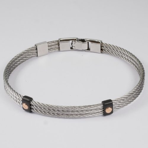 Salvatore Bersani Mens Triple steel Cable with Matt Black and 18ct Gold Detail Bracelet