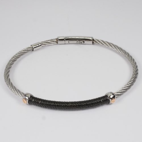 Salvatore Bersani Mens Black and Silver Steel Bracelet with 18ct Gold Screw Detail