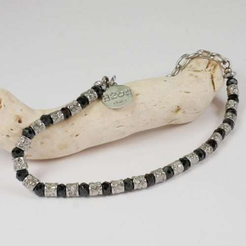 H2on Italy Mens Bracelet with Faceted finished steel and Black Swarovski crystals