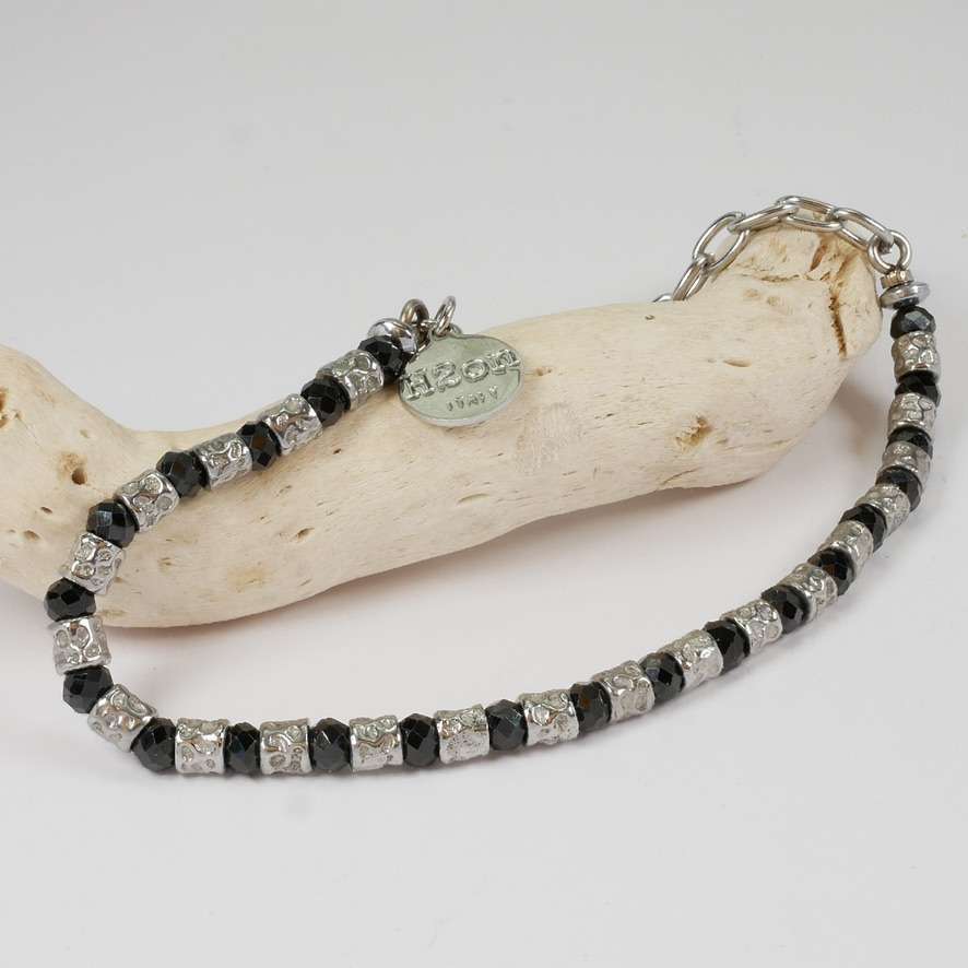 5F4CEC62-1B86-43E0-9DF8-40B461EAFBD7_1_105_c H2on Italy Mens Bracelet with Faceted finished steel and Black Swarovski crystals