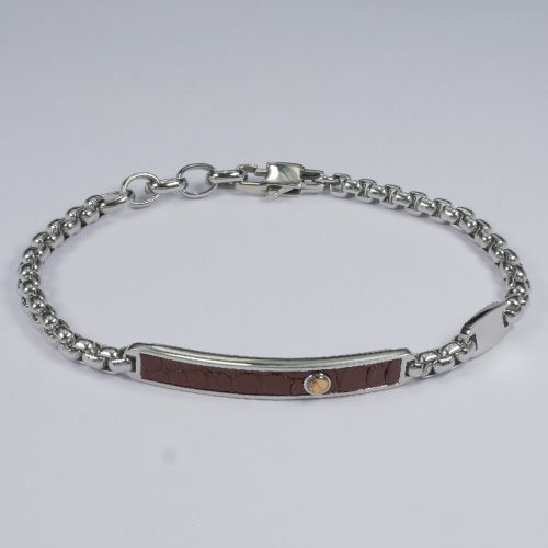 H2on Italy Mens  Stainless steel and Brown Textured Leather Bracelet