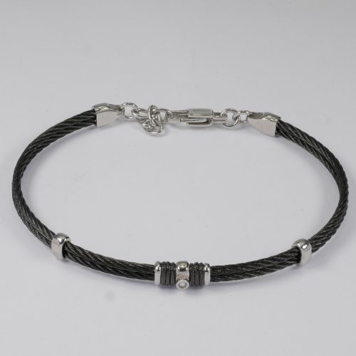 H2on Italy Mens  Black Steel and Diamond Bracelet