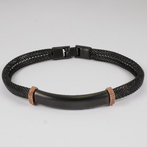 Salvatore Bersani Mens Black Steel Mesh and Rose Gold Bracelet