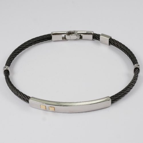 Salvatore Bersani Mens Black and Polished  Steel Bracelet with 18ct Gold Square Detail