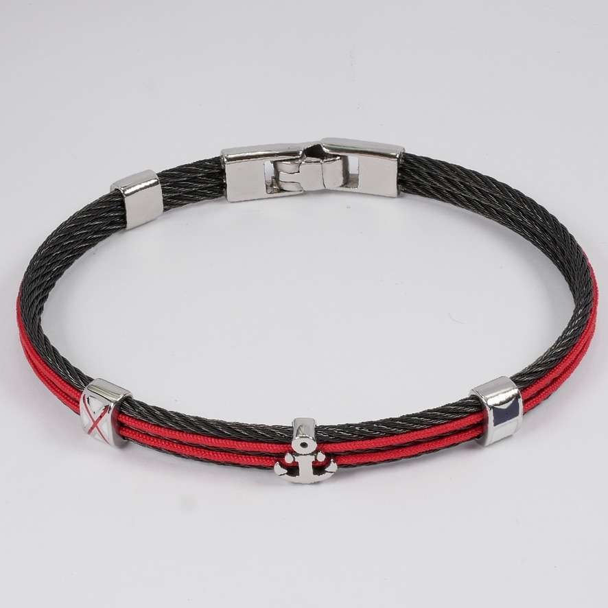 5427BDDE-9EAE-4B0A-8553-A316640DD9FE_1_105_c Salvatore Bersani Mens Steel and Marine Cord Bracelet