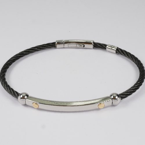 Salvatore Bersani  Mens Coated Cable Bracelet with Polished Bar
