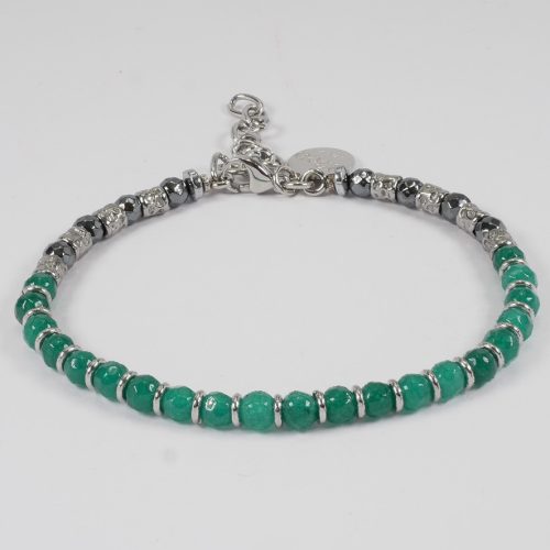 H2on Italy Mens Green Agate and Natural Hematite Bracelet