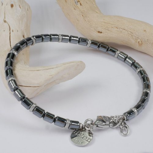 H2on Italy Mens Stainless Steel Bracelet with Natural Hematite