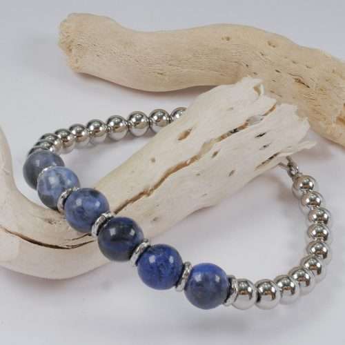 H2on Italy Mens Sodalite and polished Steel Bracelet