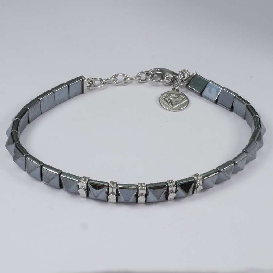 Mens Hematite Pyramid Bead Bracelet