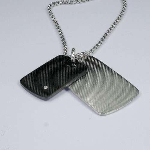Steel and Natural Diamond Pendant  Necklace