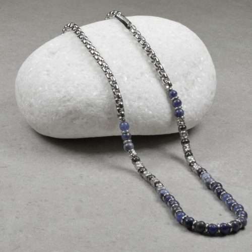 Natural Blue Sodalite and Steel Necklace