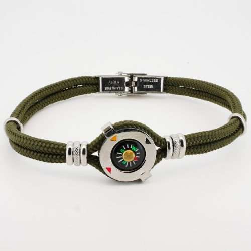 H2on Italy Steel and green nautical rope bracelet with central compass