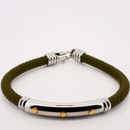 Men’s Silicone Plaited Bracelet with Polished Steel Bar