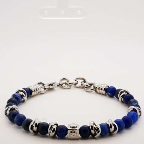 Men’s Sodalite Bead Bracelet | Stainless Steel Screw Detail